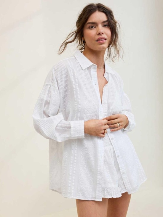 aerie Tops - NWT Aerie Seersucker Oversized Cover-Up Button Down Shirt M